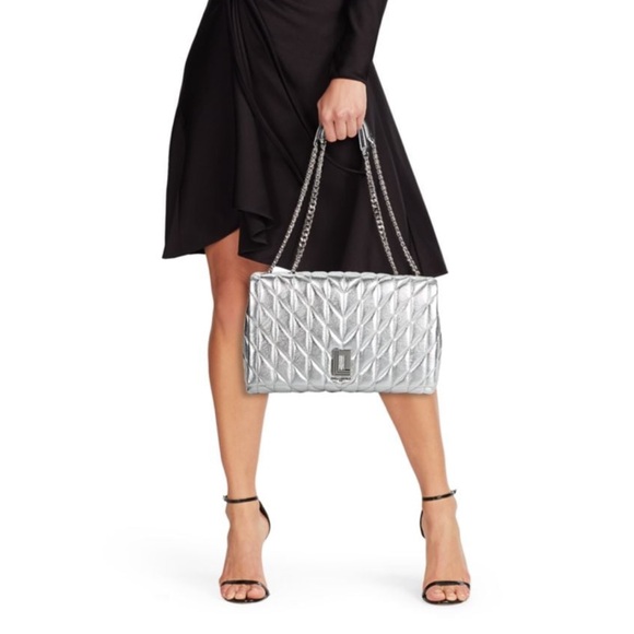 Karl Lagerfeld Silver Quilted Leather Shoulder Bag - Picture 4 of 9